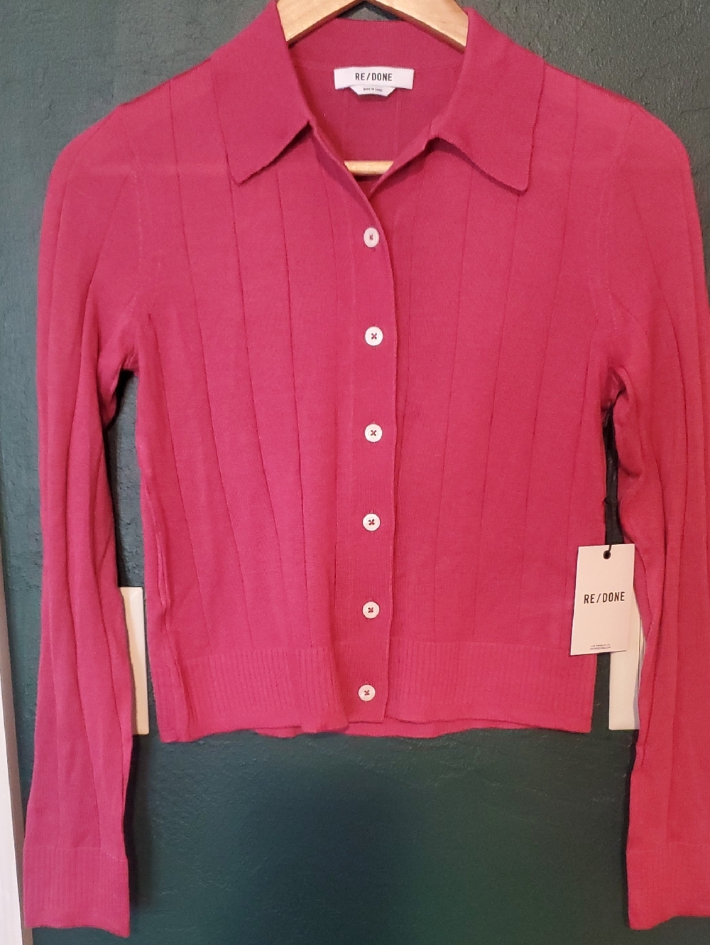 RE/DONE Caroline Ribbed Merino Wool And Silk Cardigan - Picture 9 of 13